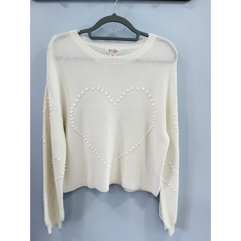 Jessica Simpson Cream Knit Heart Detail Crewneck Sweater Women's M Minimalist - Picture 3 of 9